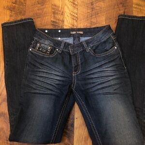 Blingy Blue Straight Leg Jeans with Contrast Stitching